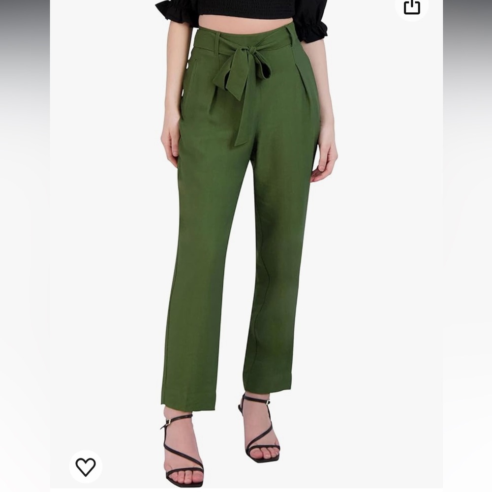 BCBGeneration Women's Straight Leg Functional Pockets Pleated Tie Belt Pant